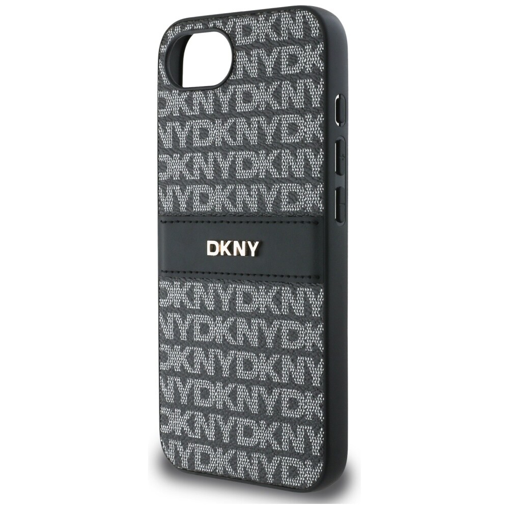 DKNY Repeat Texture Pattern with Tonal Stripe etui til iPhone 16e - sort