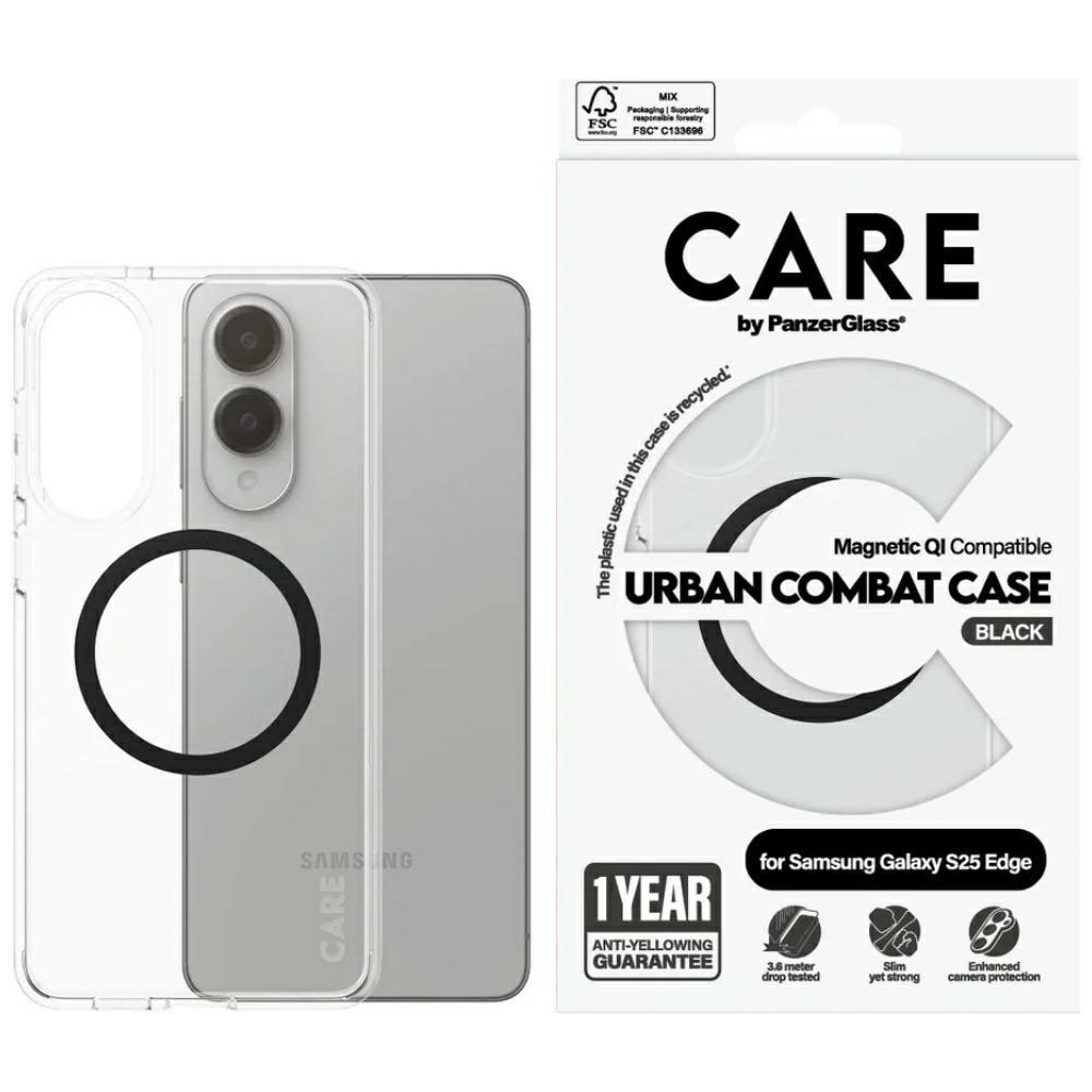 CARE by PanzerGlass Flagship Urban Combat Svart QI-fodral för Samsung Galaxy S25 Edge - Transparent