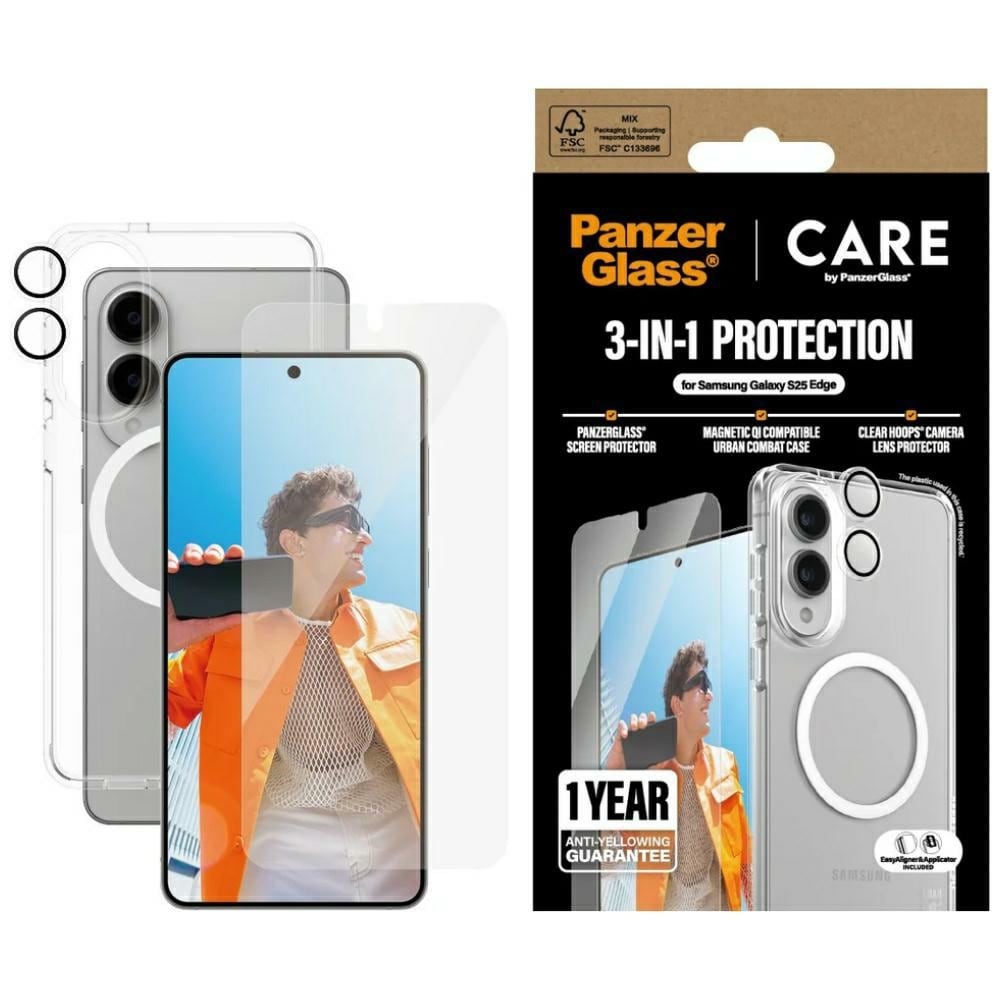 CARE by PanzerGlass Flagship 3in1 Fodral+Glas+Linser för Samsung Galaxy S25 Edge - transparent