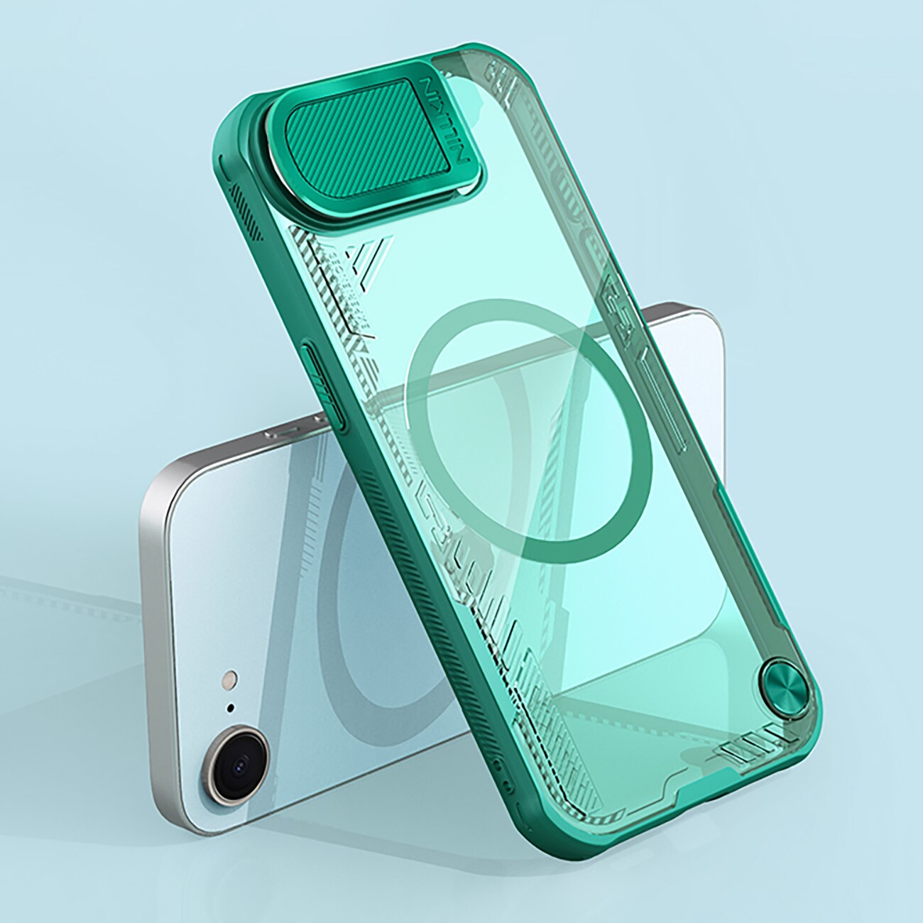 Nillkin Iceblade Prop Magnetic Case med kameradæksel og stativ til iPhone 16e - Grøn
