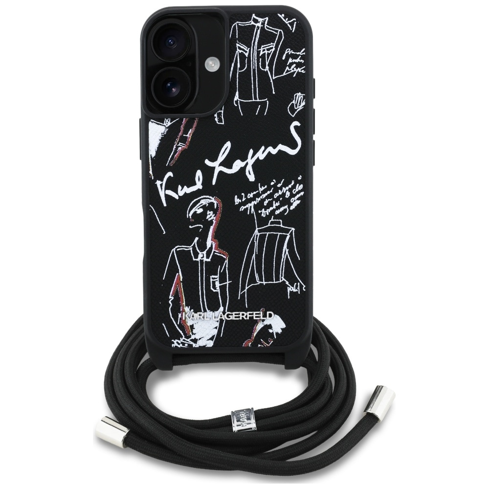 Karl Lagerfeld Crossbody Fodral med kornigt mönster och logotyp för iPhone 16 - Svart