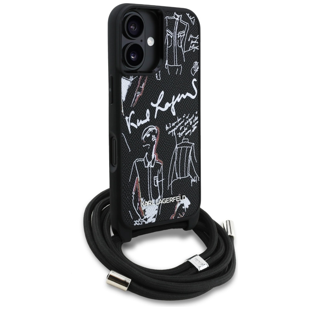 Karl Lagerfeld Crossbody Fodral med kornigt mönster och logotyp för iPhone 16 - Svart