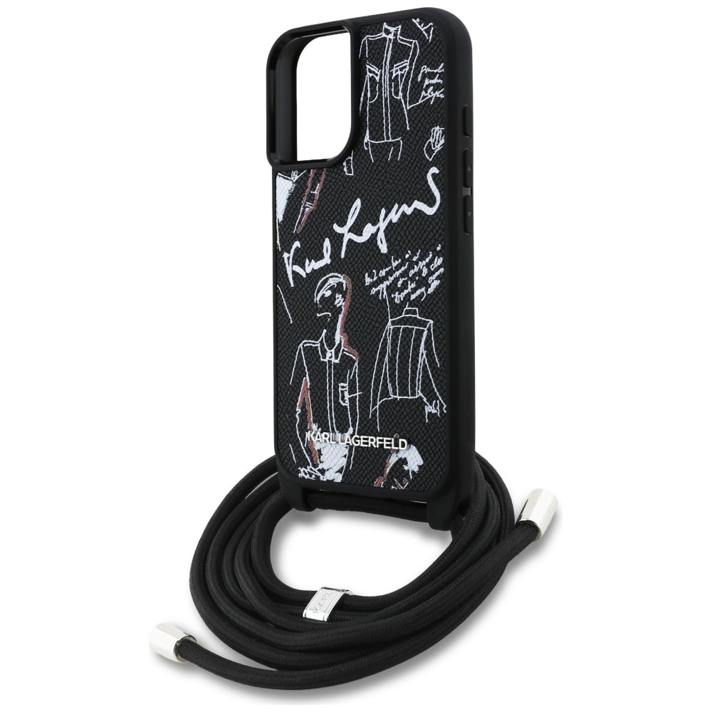 Karl Lagerfeld Crossbody Fodral med kornigt mönster och logotyp för iPhone 16 - Svart