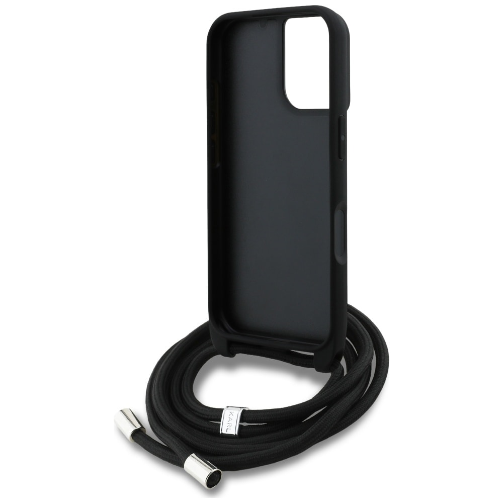 Karl Lagerfeld Crossbody Fodral med kornigt mönster och logotyp för iPhone 16 - Svart