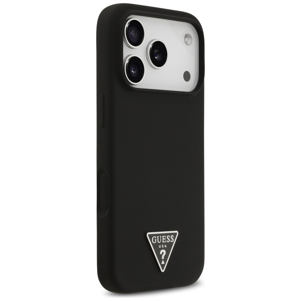 Guess MagSafe-fodral med triangellogo i silikon för iPhone 17 Pro - Svart