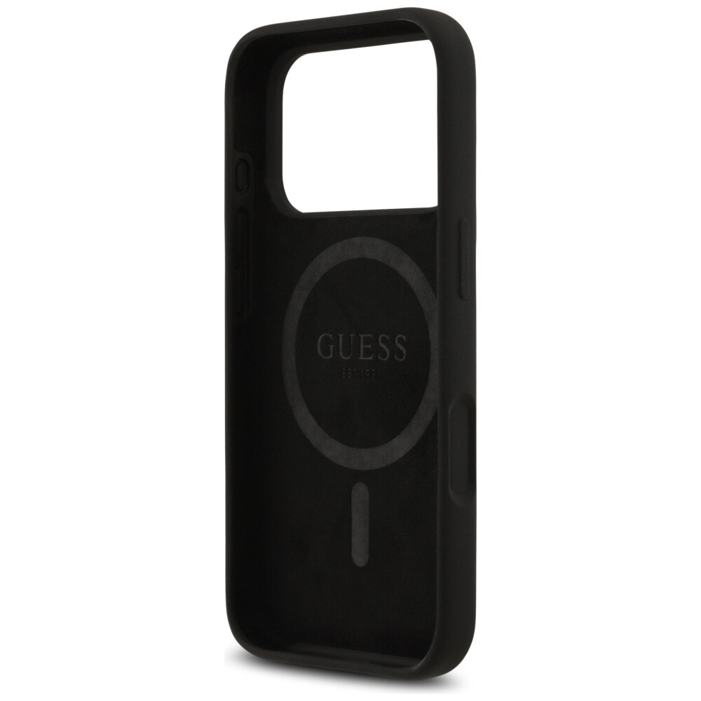 Guess MagSafe-fodral med triangellogo i silikon för iPhone 17 Pro - Svart