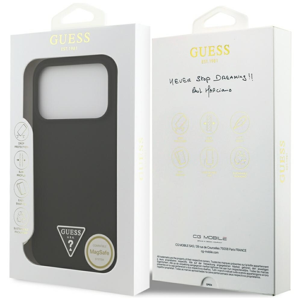 Guess MagSafe-fodral med triangellogo i silikon för iPhone 17 Pro - Svart