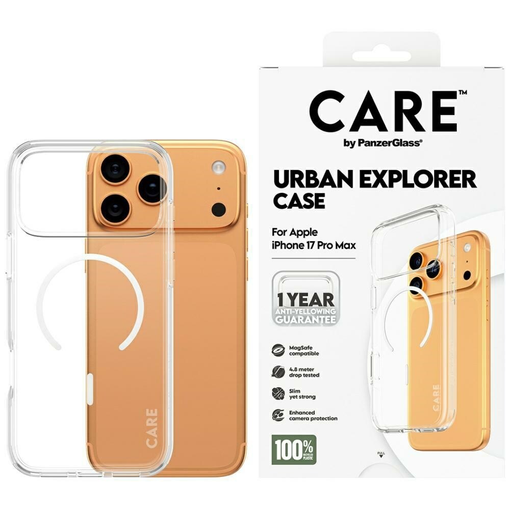 CARE by PanzerGlass Urban Explorer Fodral med vit MagSafe för iPhone 17 Pro Max - Transparent