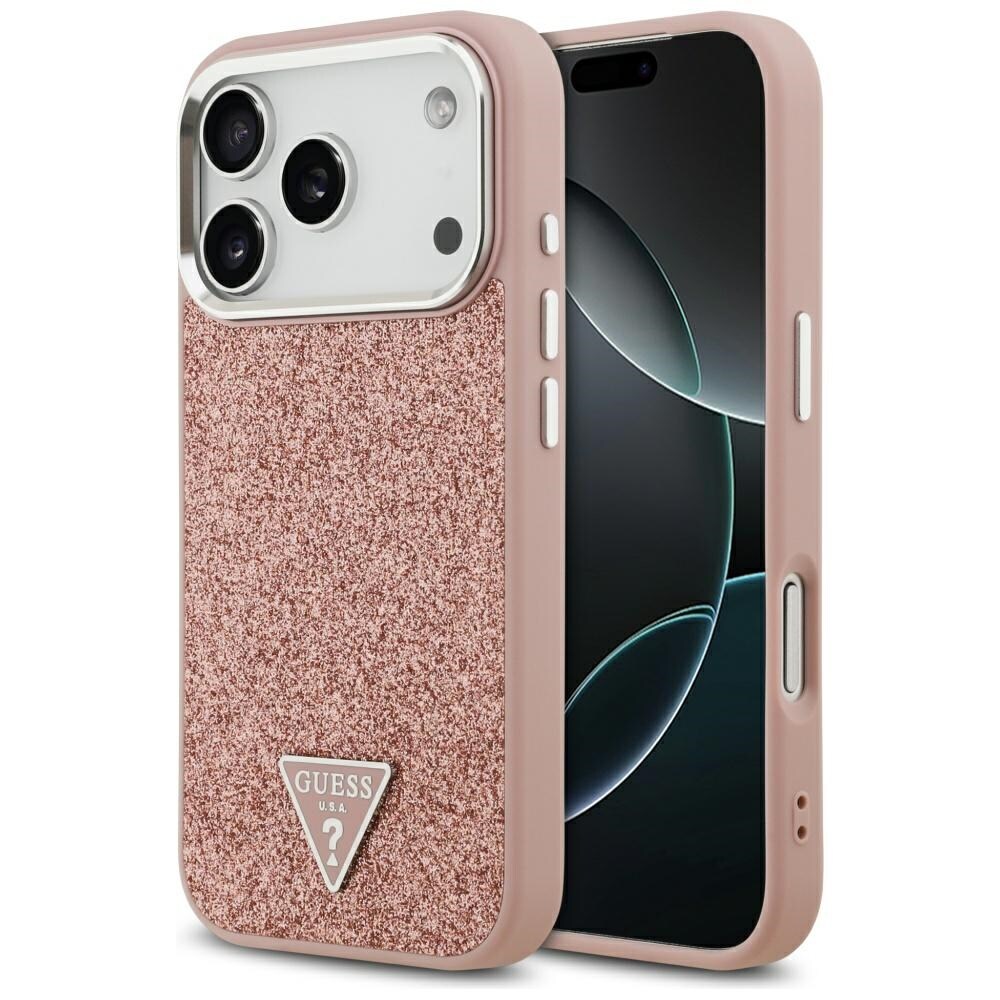 Guess Glitter Triangle Logo MagSafe-fodral för iPhone 17 Pro - Rosa