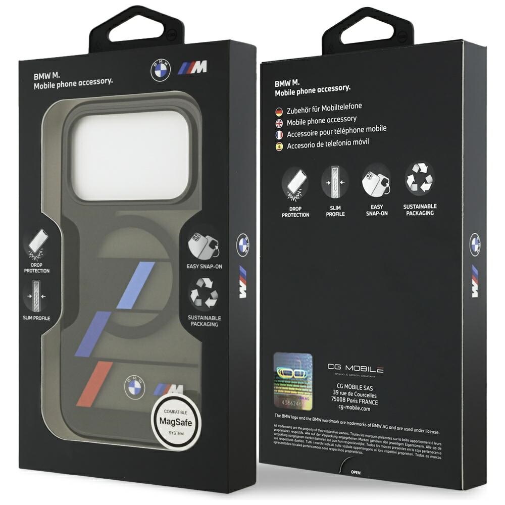 BMW M IML Metal Buttons Tricolor Lines MagSafe-etui til iPhone 17 Pro - Sort