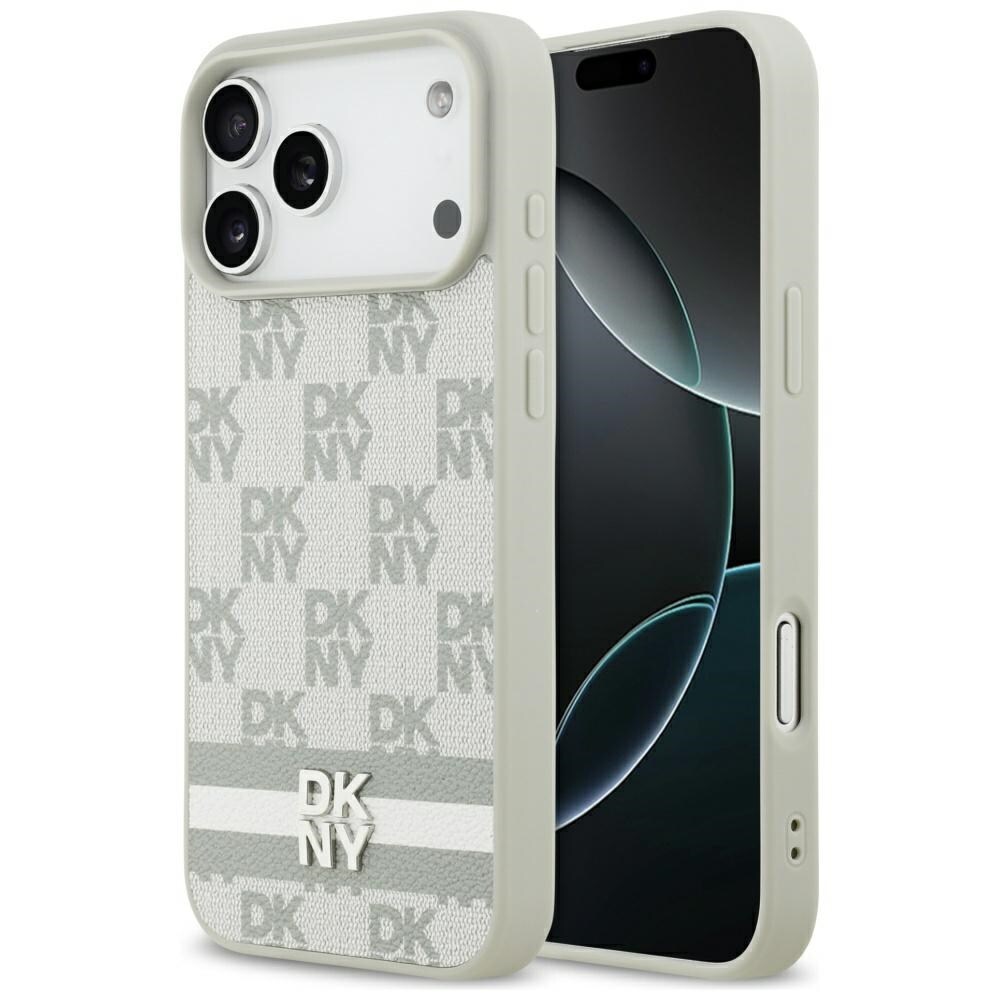 DKNY Rutigt fodral med tryckta ränder Fodral för iPhone 17 Pro Max - Beige