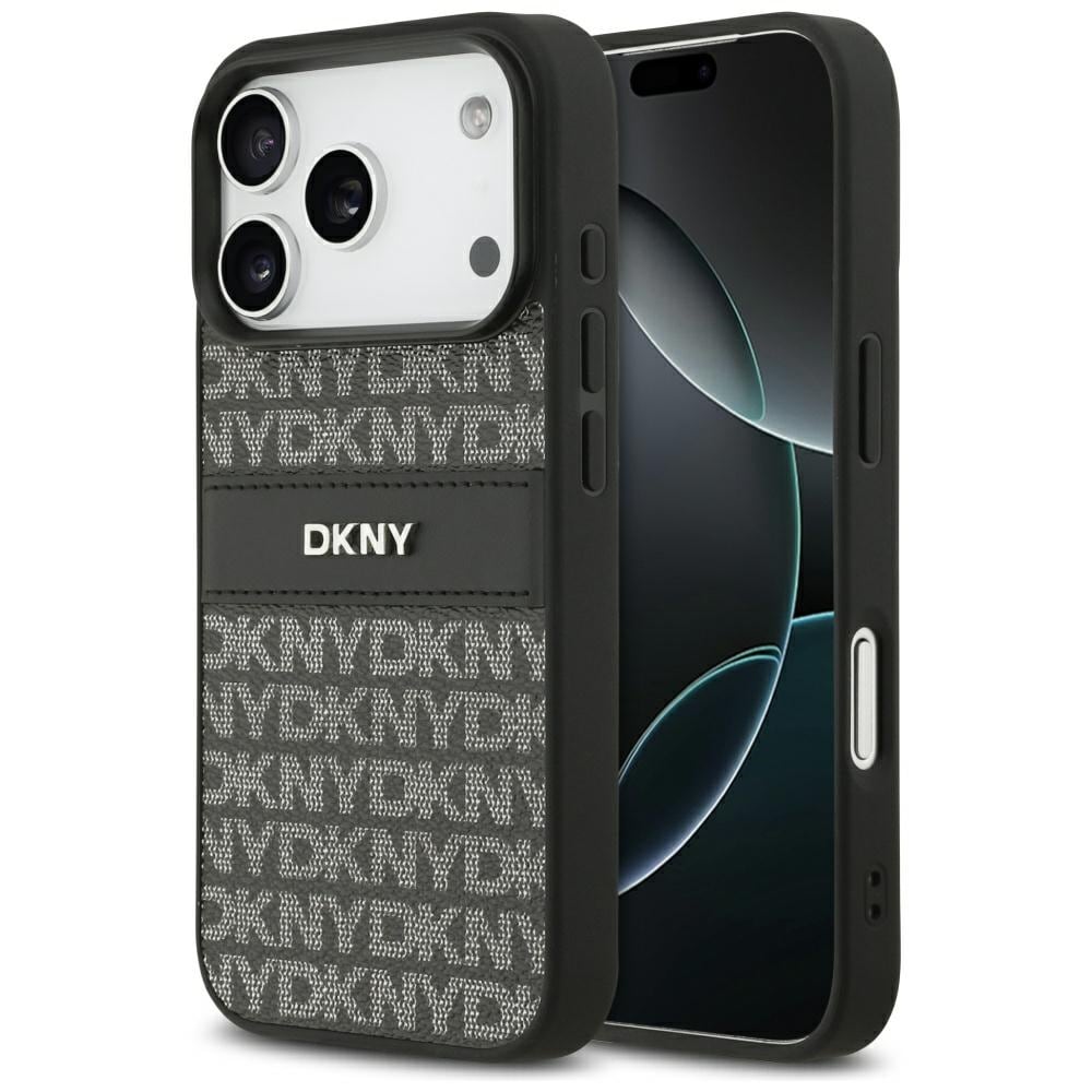 DKNY Upprepat texturmönster med tonal rand iPhone 17 Pro Fodral - Svart