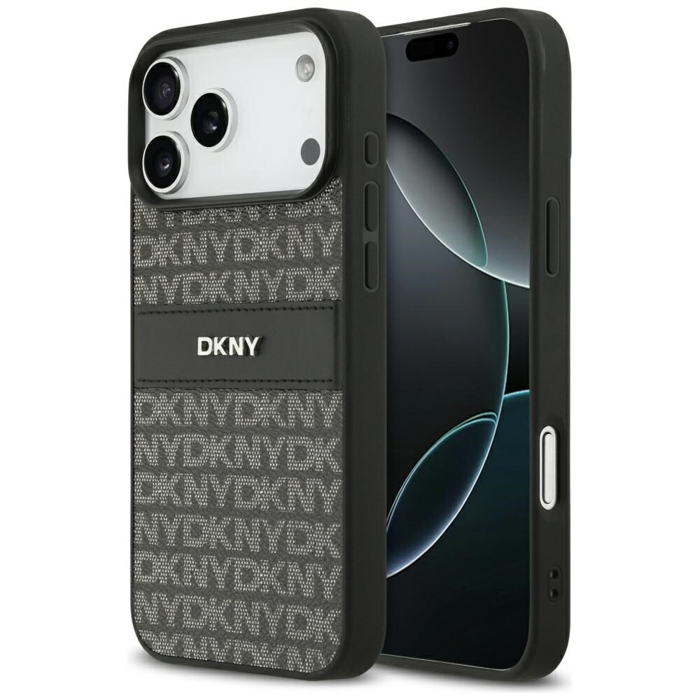 DKNY Fodral med upprepat texturmönster och tonala ränder för iPhone 17 Pro Max - Svart