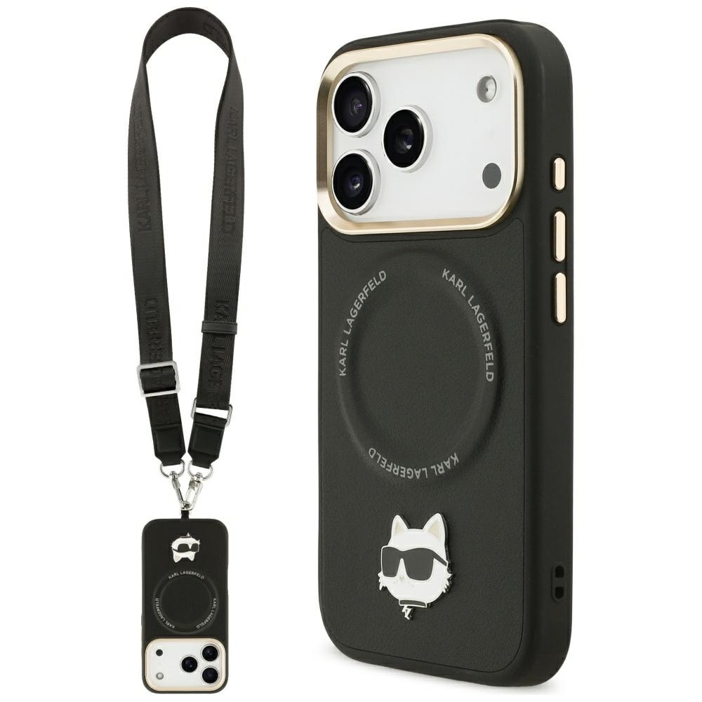 Karl Lagerfeld Big Strap Choupette Metal Logo MagSafe-fodral för iPhone 17 Pro - Svart