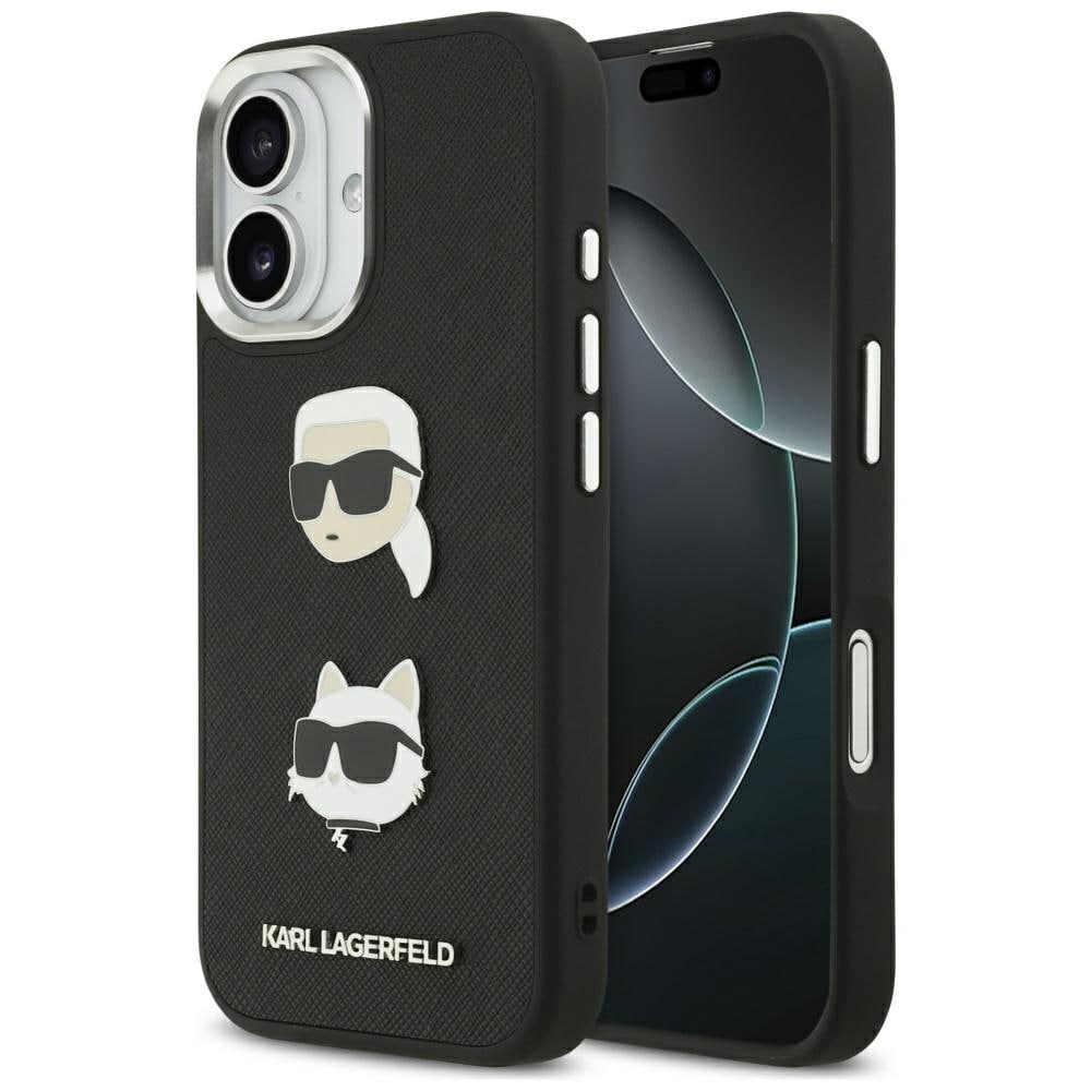 Karl Lagerfeld FW Grained Karl & Choupette Heads Pins & Logo iPhone 17 Fodral - Svart