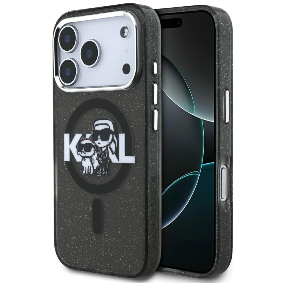 Karl Lagerfeld IML Glitter Karl & Choupette Sketch Logo MagSafe-fodral för iPhone 17 Pro - Svart