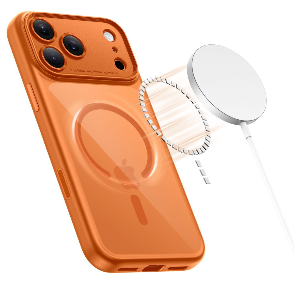 Tech-Protect Magpeak Magsafe CC-etui til iPhone 17 Pro - gennemsigtig orange