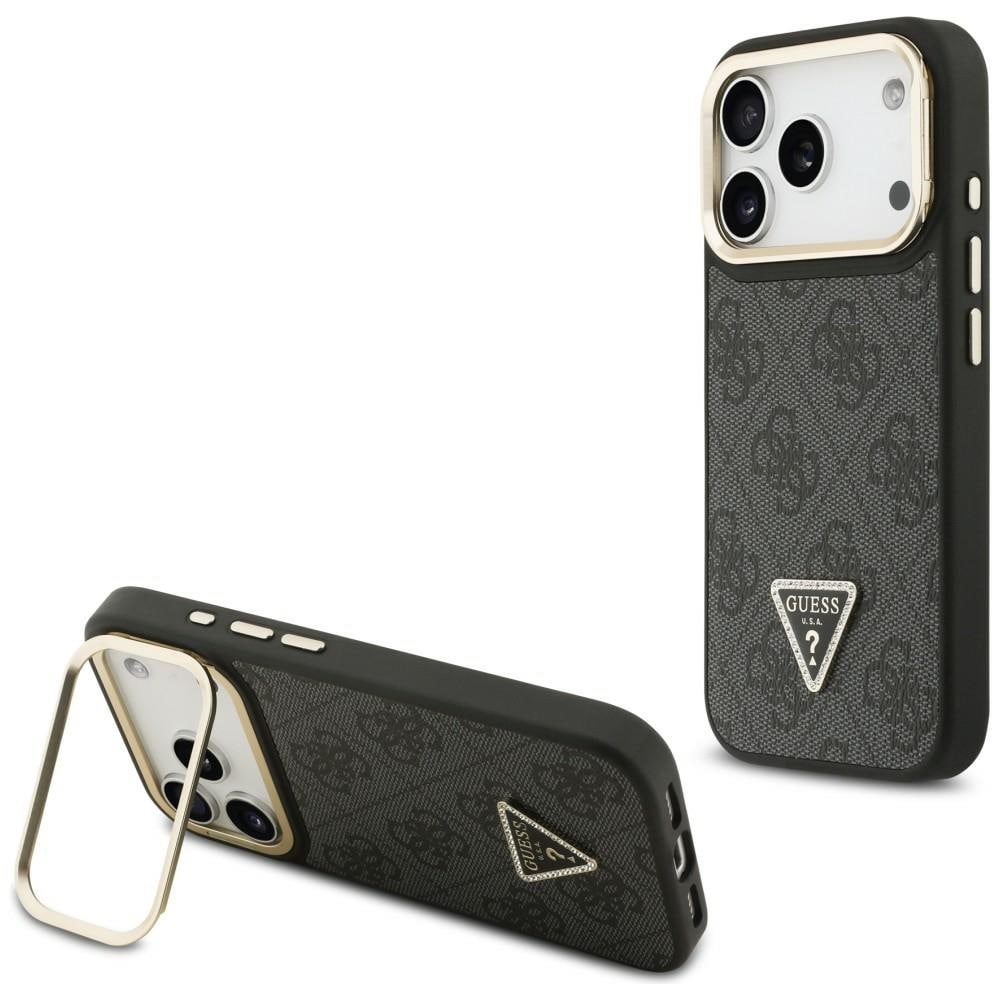 Guess 4G PU Triangle Logo & Stand Camera Magsafe-fodral för iPhone 17 Pro - Svart