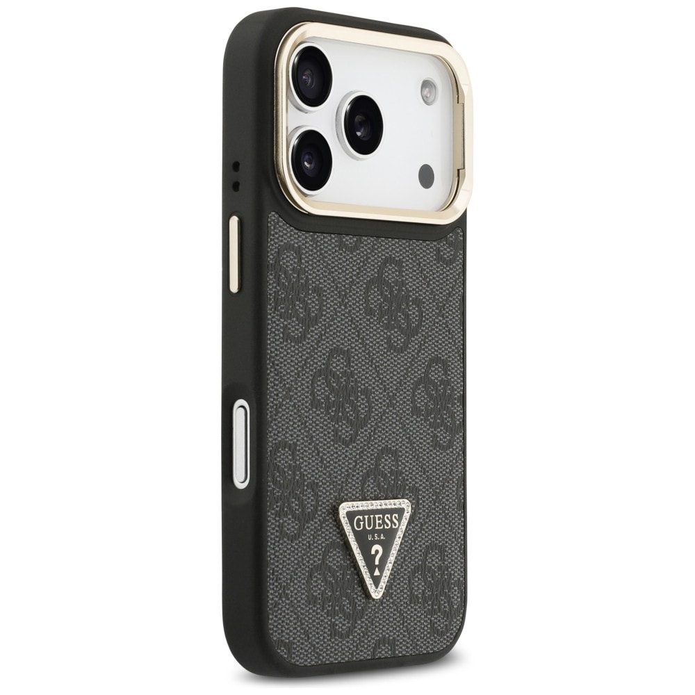 Guess 4G PU Triangle Logo & Stand Camera Magsafe-fodral för iPhone 17 Pro - Svart