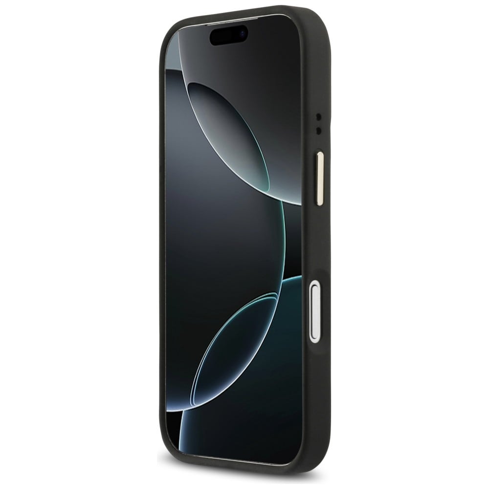 Guess 4G PU Triangle Logo & Stand Camera Magsafe-fodral för iPhone 17 Pro - Svart