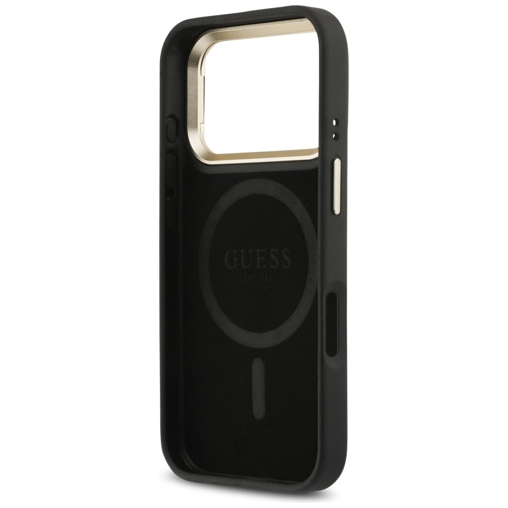 Guess 4G PU Triangle Logo & Stand Camera Magsafe-fodral för iPhone 17 Pro - Svart