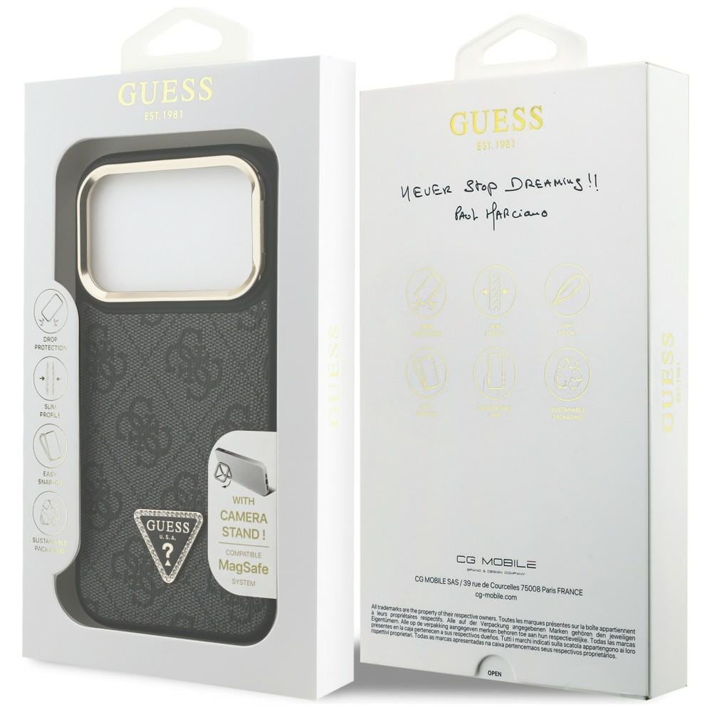 Guess 4G PU Triangle Logo & Stand Camera Magsafe-fodral för iPhone 17 Pro - Svart