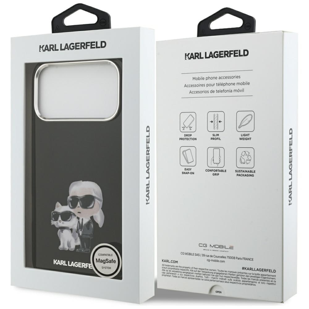 Karl Lagerfeld IML Aquarelle Karl & Choupette & Logo MagSafe-etui til iPhone 17 Pro - Sort