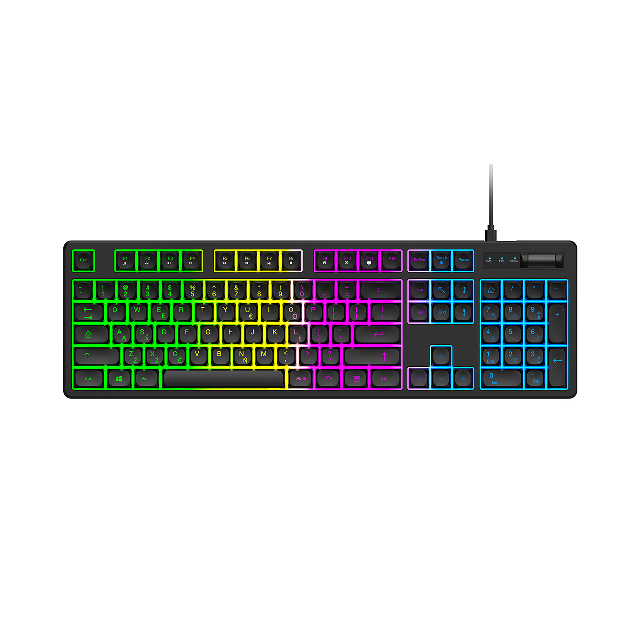 Wozinsky WKG-200 gaming-tangentbord med regnbågsmembran och scrollhjul - svart