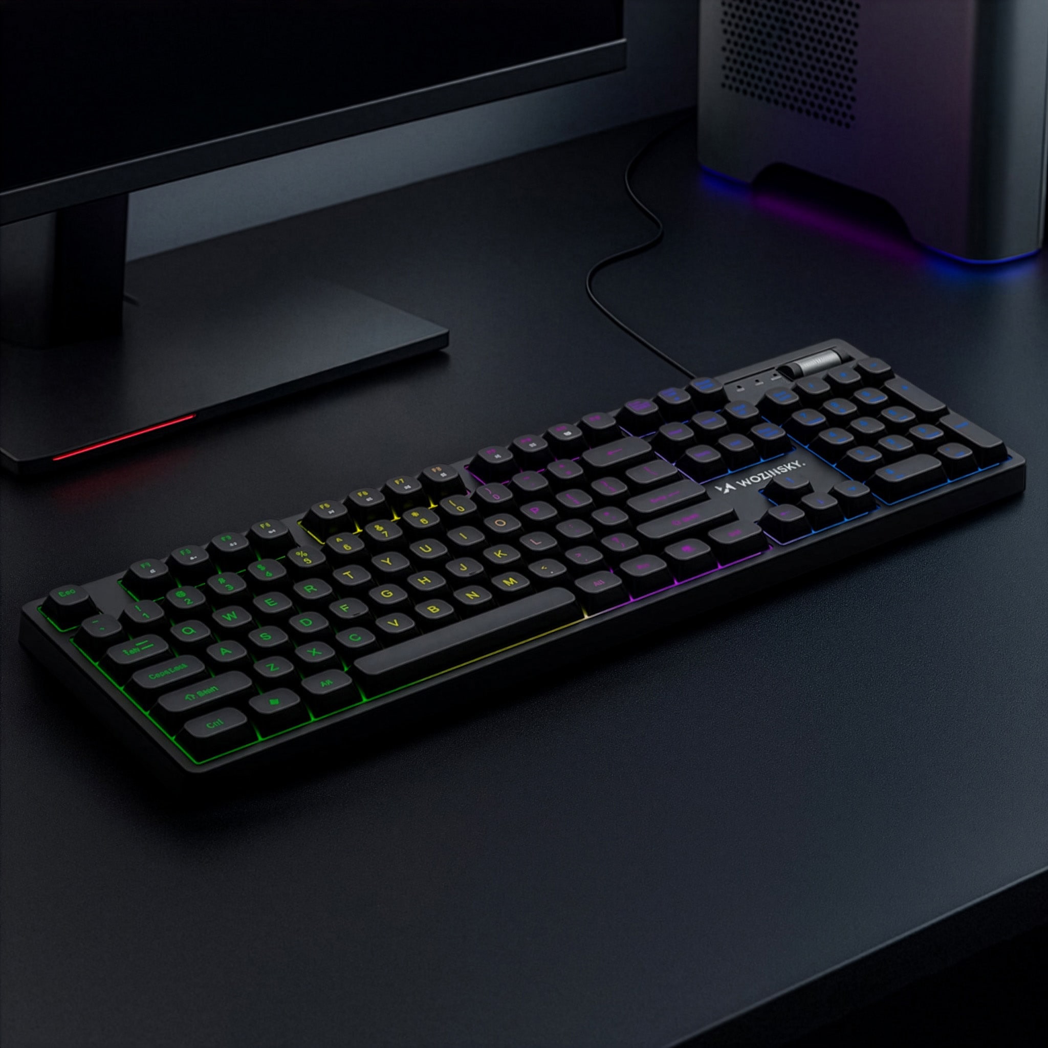 Wozinsky WKG-200 gaming-tangentbord med regnbågsmembran och scrollhjul - svart