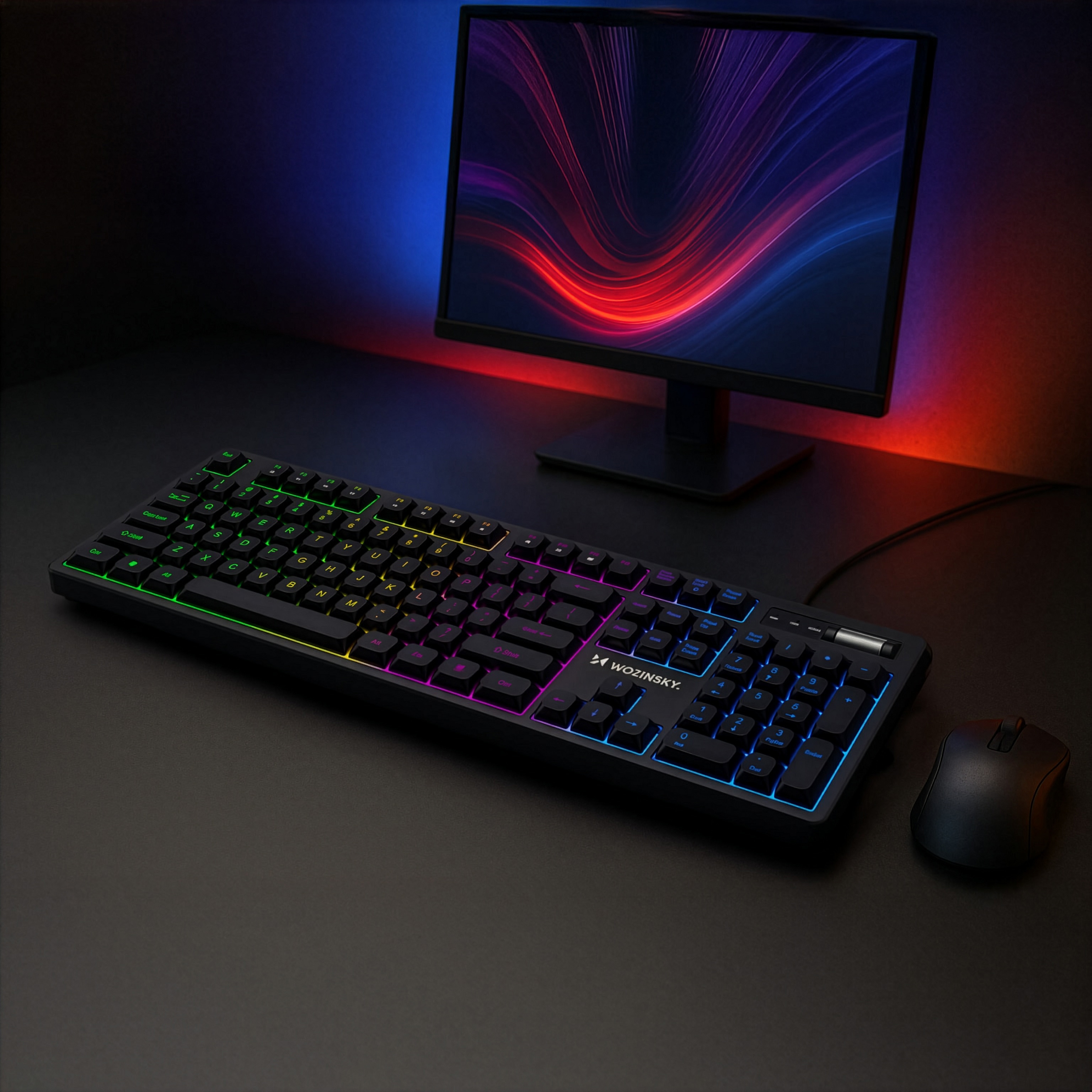 Wozinsky WKG-200 gaming-tangentbord med regnbågsmembran och scrollhjul - svart