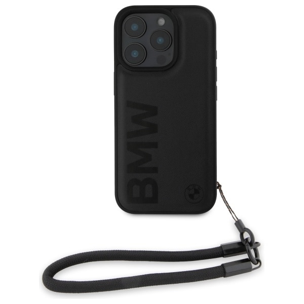 BMW Signature Leather Wordmark Cord Fodral för iPhone 16 Pro - Svart