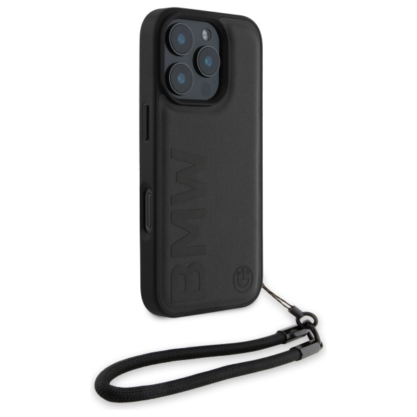BMW Signature Leather Wordmark Cord Fodral för iPhone 16 Pro - Svart