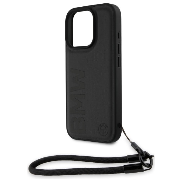 BMW Signature Leather Wordmark Cord Fodral för iPhone 16 Pro - Svart