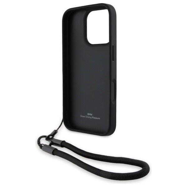 BMW Signature Leather Wordmark Cord Fodral för iPhone 16 Pro - Svart