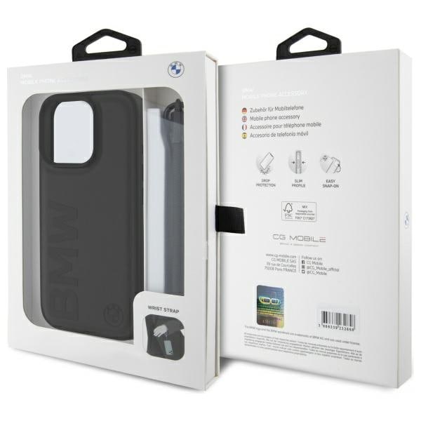 BMW Signature Leather Wordmark Cord Fodral för iPhone 16 Pro - Svart