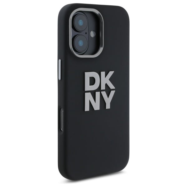 DKNY Liquid Silicone Metal Logo iPhone 16 Etui - Sort