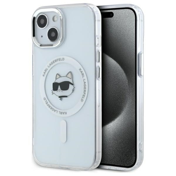 Karl Lagerfeld IML Metall Choupette Head MagSafe iPhone 15 Plus Fodral - Vit