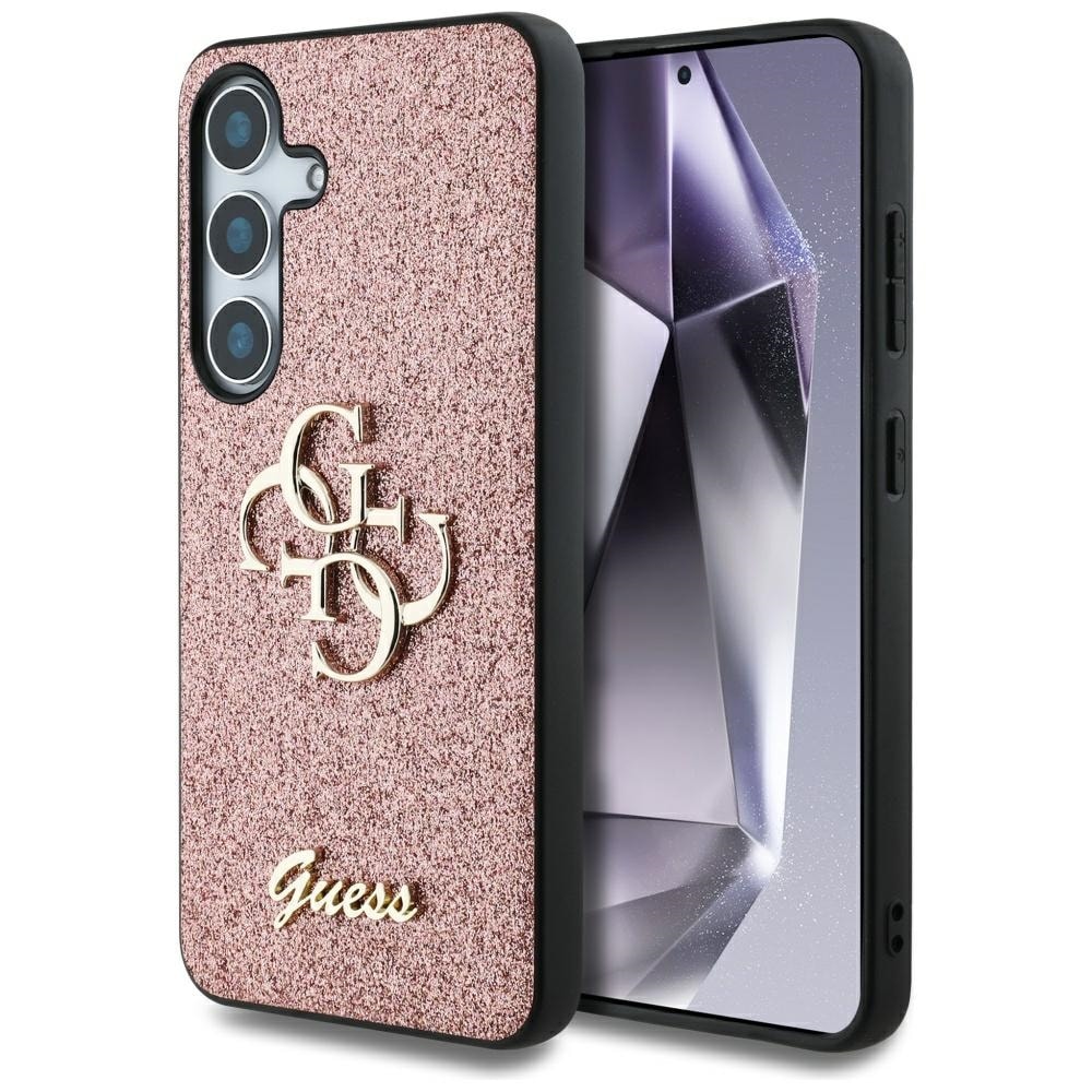 Guess Fast Glitter Big 4G Metall Logo Fodral för Samsung Galaxy S25 Rosa