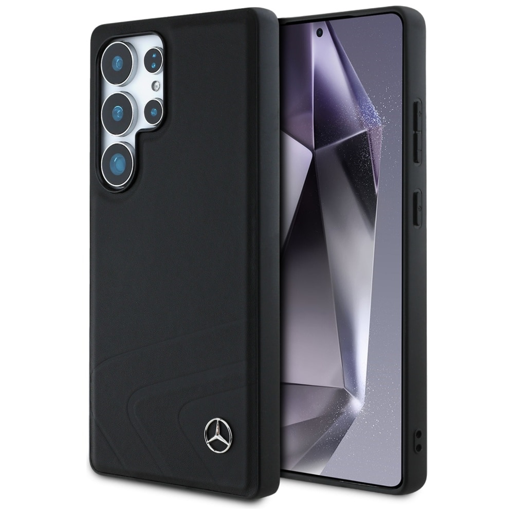 Svart läder MagSafe-fodral med horisontella kurvor för Samsung Galaxy S25 Ultra