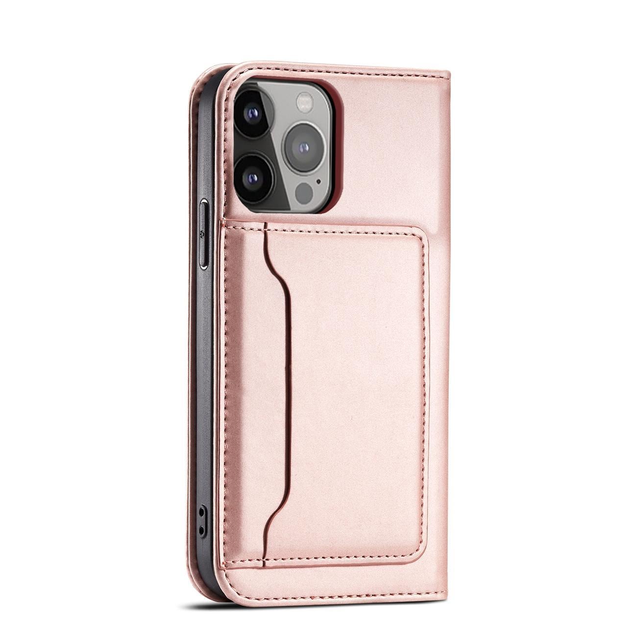 Magnet Kortfodral fodral för iPhone 14 Pro Max flip cover plånbok stativ rosa