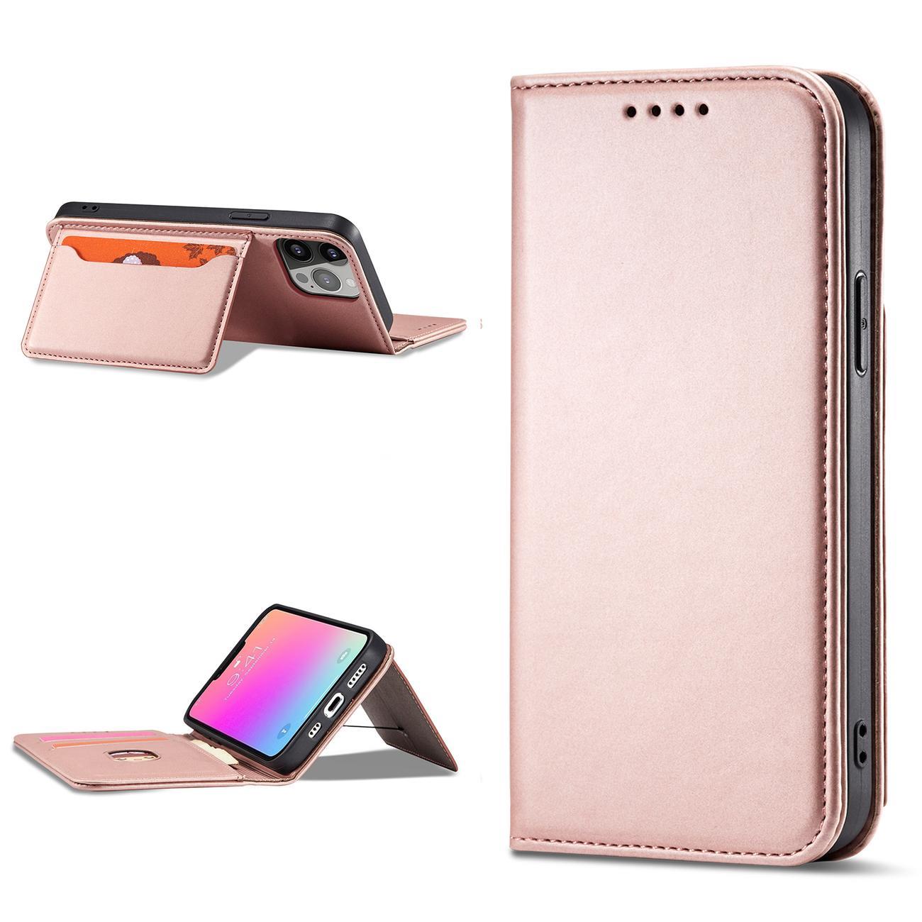 Magnet Kortfodral fodral för iPhone 14 Pro Max flip cover plånbok stativ rosa
