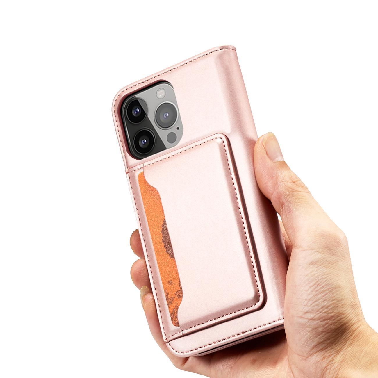 Magnet Kortfodral fodral för iPhone 14 Pro Max flip cover plånbok stativ rosa