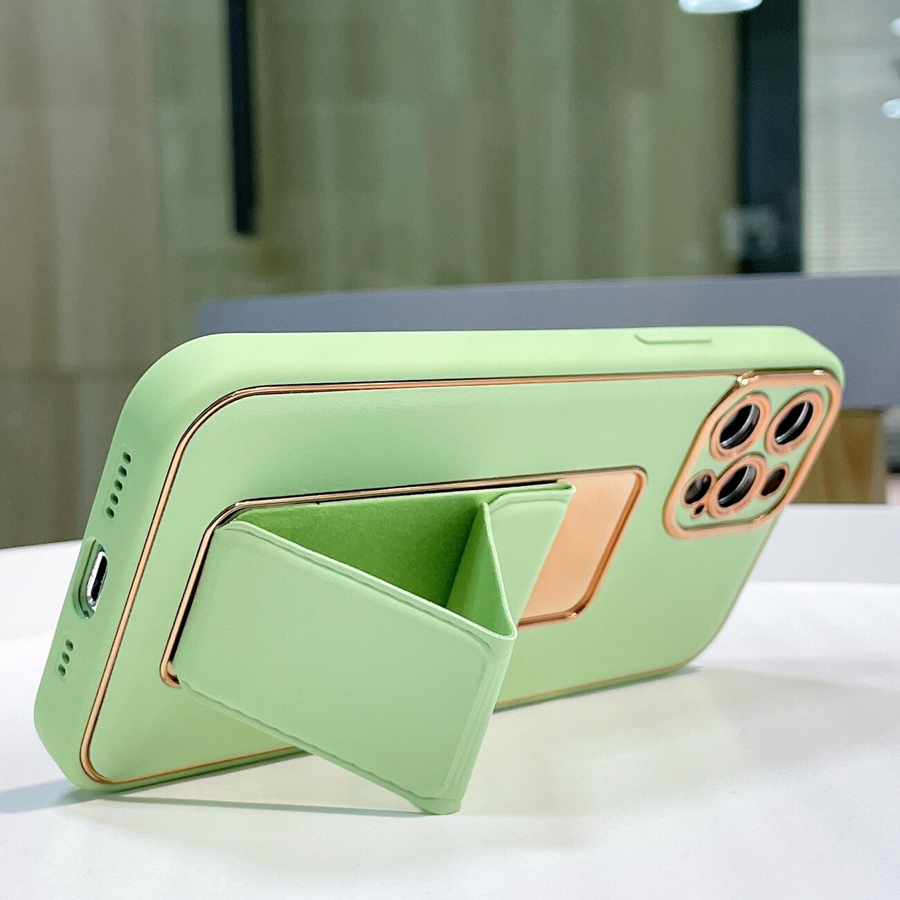 Nytt Kickstand-fodral fodral för iPhone 12 Pro med stativ svart