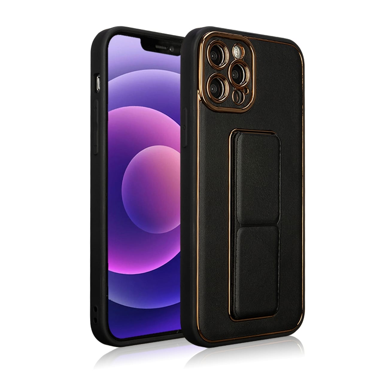 Nytt Kickstand-fodral fodral för iPhone 12 Pro med stativ svart