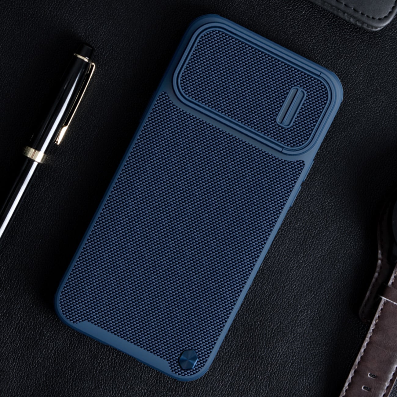 Nillkin Textured S Case för iPhone 14 Plus, pansarskydd med kameraskydd, blå