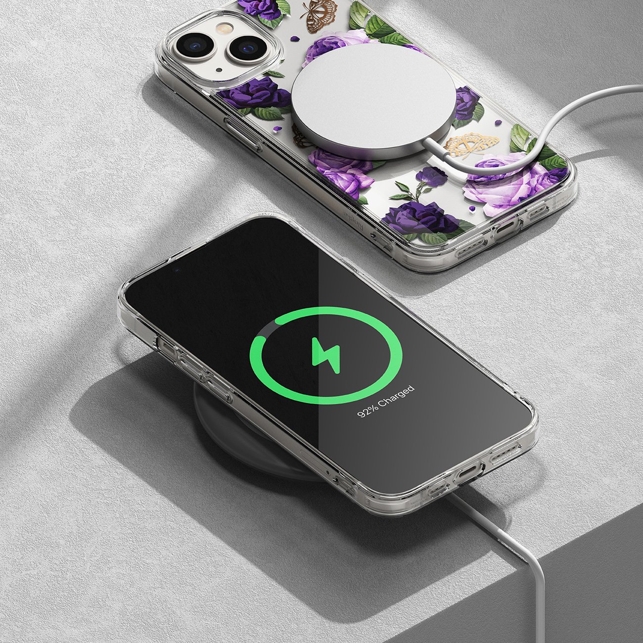 Ringke Fusion Design Pansarfodral med gelram för iPhone 14 Plus transparent (Purple rose) (FD637E29)