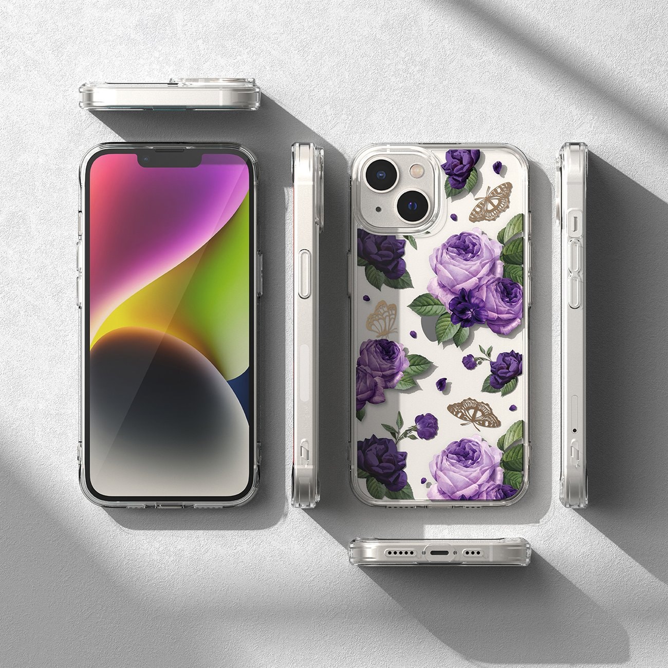 Ringke Fusion Design Pansarfodral med gelram för iPhone 14 Plus transparent (Purple rose) (FD637E29)