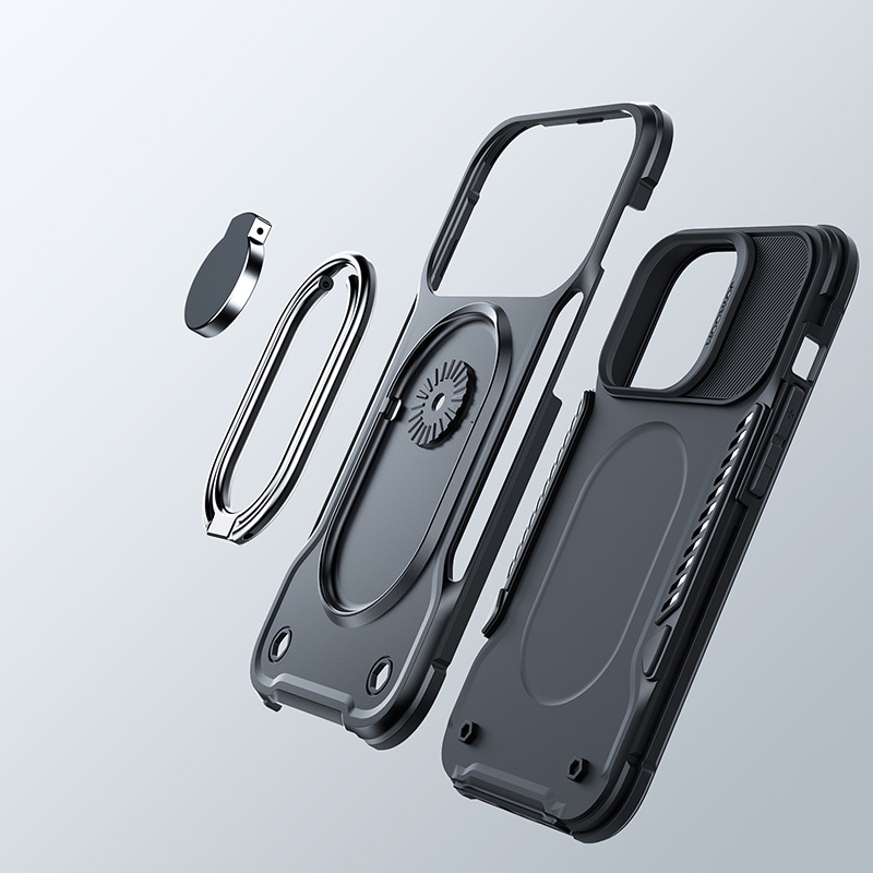 Joyroom Fodral med dubbla gångjärn för iPhone 14 pansarväska med stativ och ringhållare svart