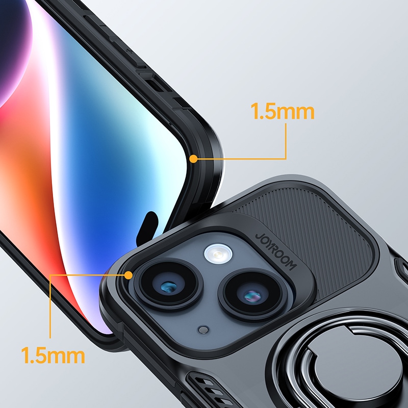 Joyroom Fodral med dubbla gångjärn för iPhone 14 pansarväska med stativ och ringhållare svart