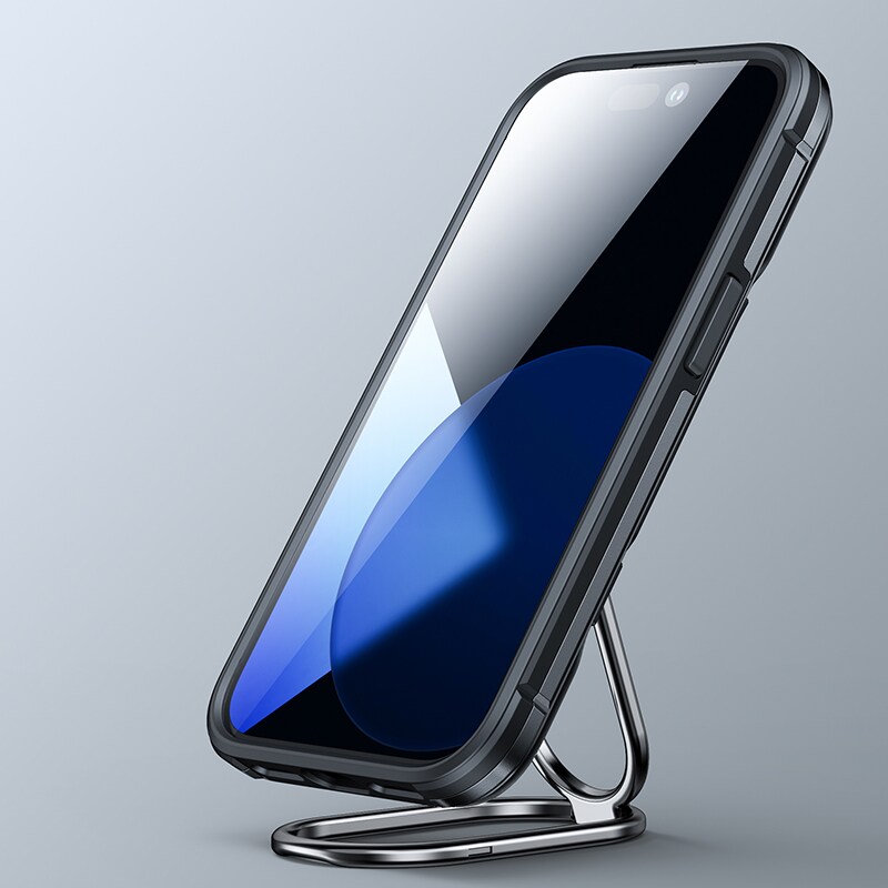 Joyroom Fodral med dubbla gångjärn för iPhone 14 pansarväska med stativ och ringhållare svart